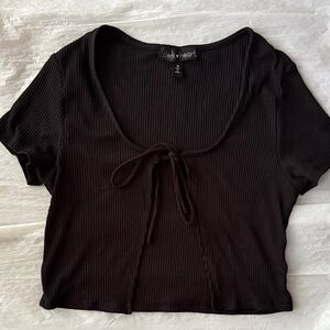 Black Ribbed Cover- Tie-Front Cropped